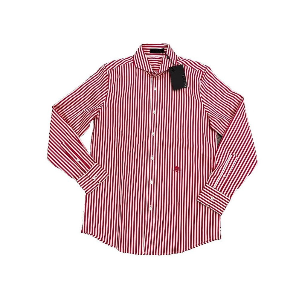 G/FORE Striped Skull Embroidered Button Shirt Pink White ( S )